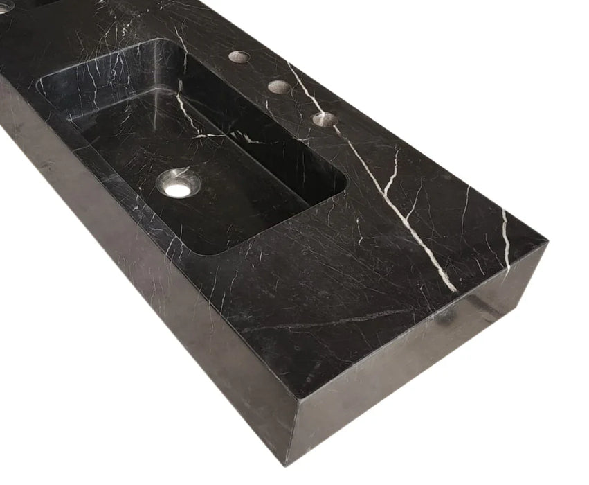 Black Marble Double Sink Wall-Mount Bathroom Vanity - Polished