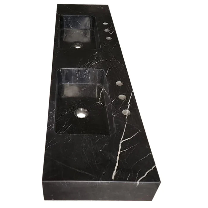 Black Marble Double Sink Wall-Mount Bathroom Vanity - Polished
