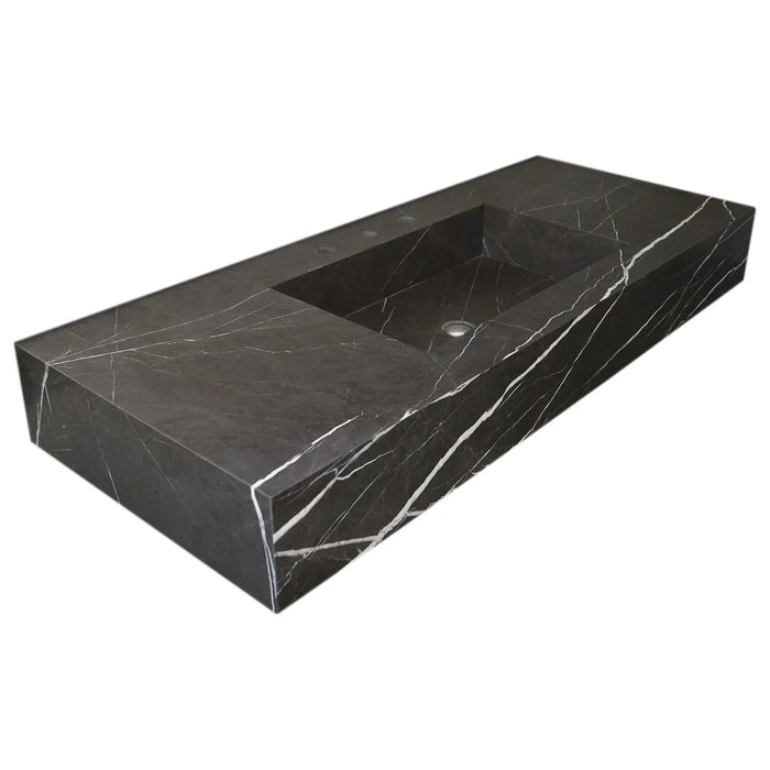 Black Marble Honed Rectangular Wall-Mount Bathroom Sink 20x48