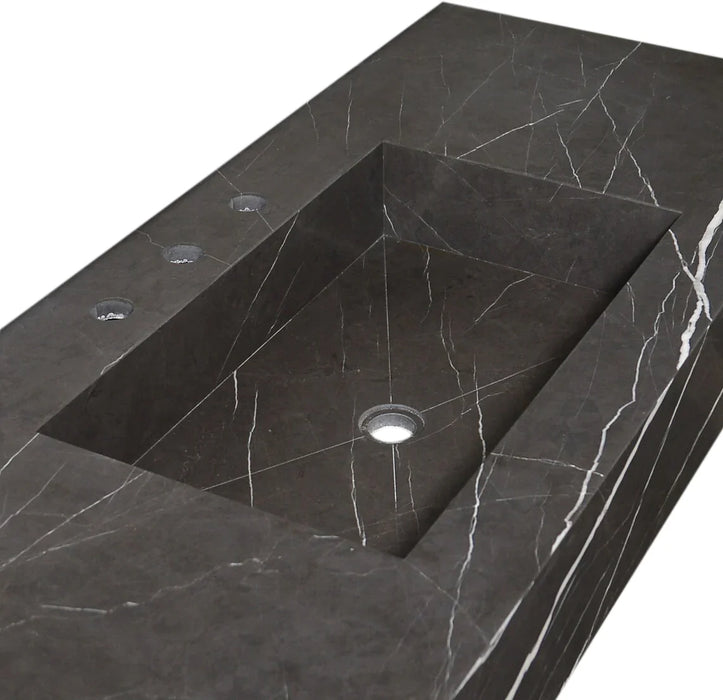 Black Marble Honed Rectangular Wall-Mount Bathroom Sink 20x48