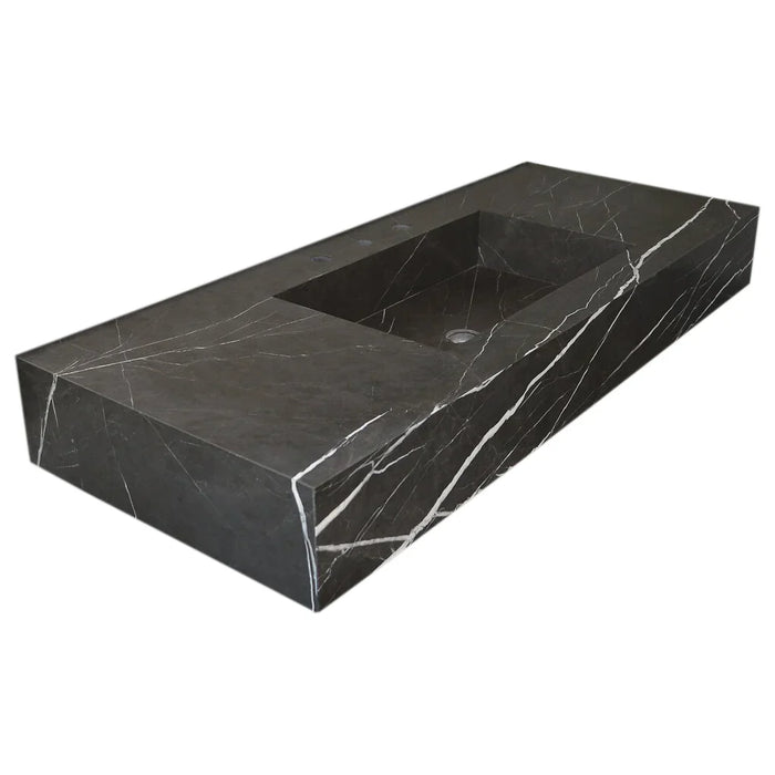 Black Marble Honed Rectangular Wall-Mount Bathroom Sink 20x48