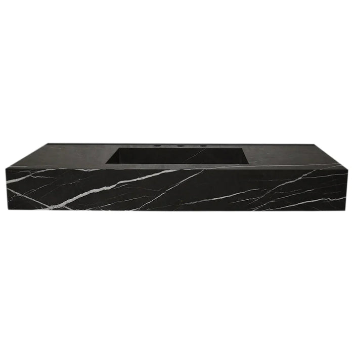 Black Marble Honed Rectangular Wall-Mount Bathroom Sink 20x48