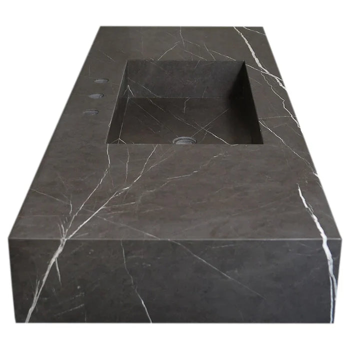 Black Marble Honed Rectangular Wall-Mount Bathroom Sink 20x48