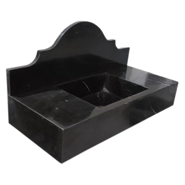 Black Marble Wall Mount Bathroom Sink with Polished Backsplash 15 x 33 x 6 Inches