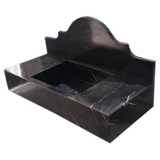 Toros Black Marble Wall-mount Bathroom Sink with Backsplash Polished NTRVS178