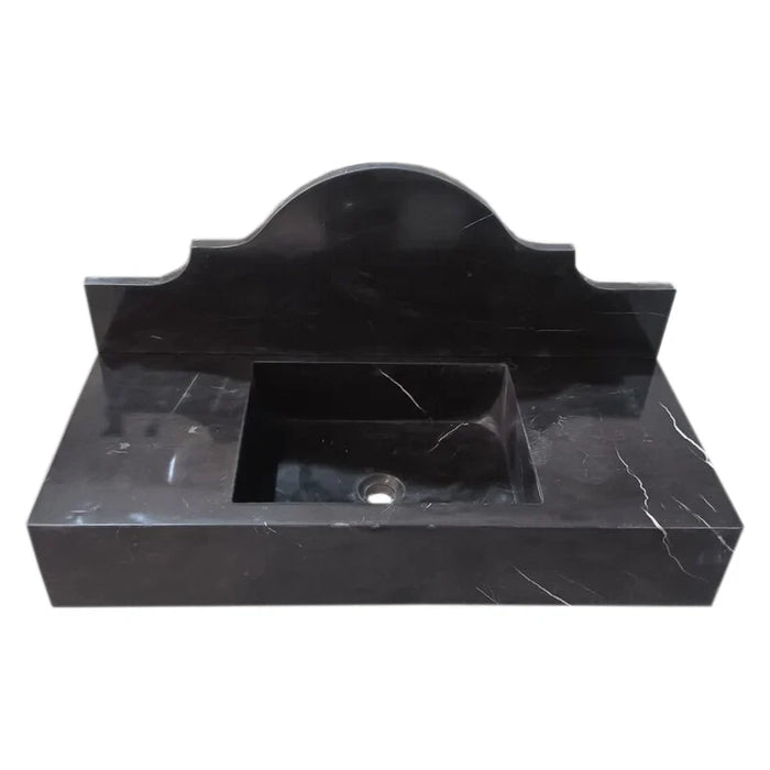 Black Marble Wall Mount Bathroom Sink with Polished Backsplash 15 x 33 x 6 Inches