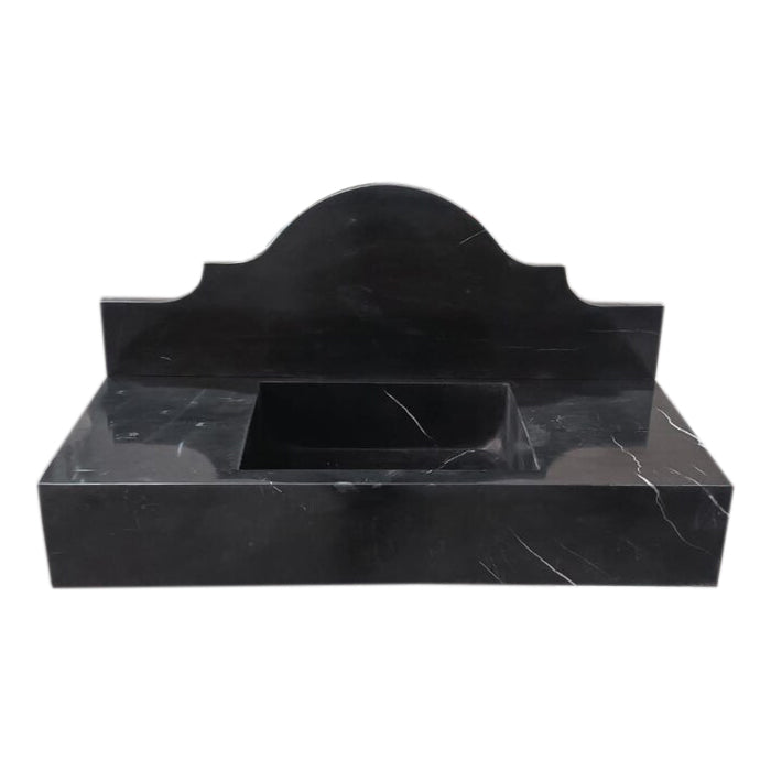 Toros Black Marble Wall-mount Bathroom Sink with Backsplash Polished NTRVS178