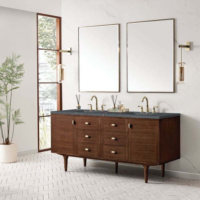 James Martin Amberly 72" Dual Mount Double Bathroom Vanity, Mid-Century Walnut