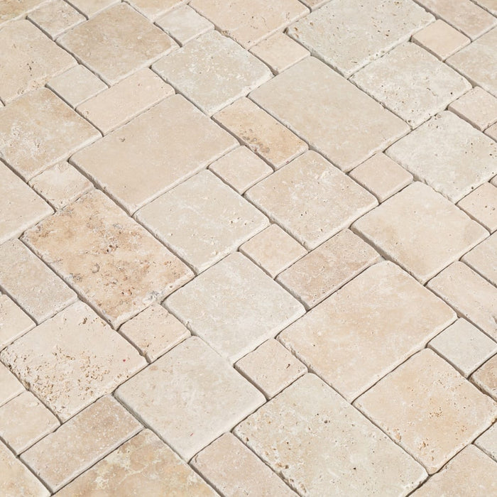 Classic Beige Travertine Versailles Pattern Tumbled Mosaic Floor and Wall Tile - Livfloors Collection