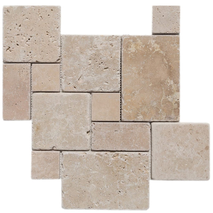 Classic Beige Travertine Versailles Pattern Tumbled Mosaic Floor and Wall Tile - Livfloors Collection