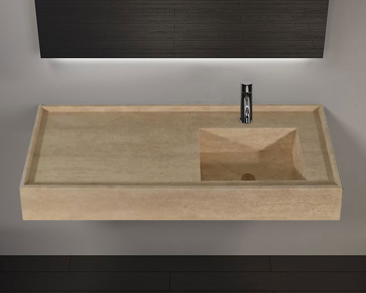 Travertine Beige Rectangular Wall Mount Bathroom Sink 54x20x6