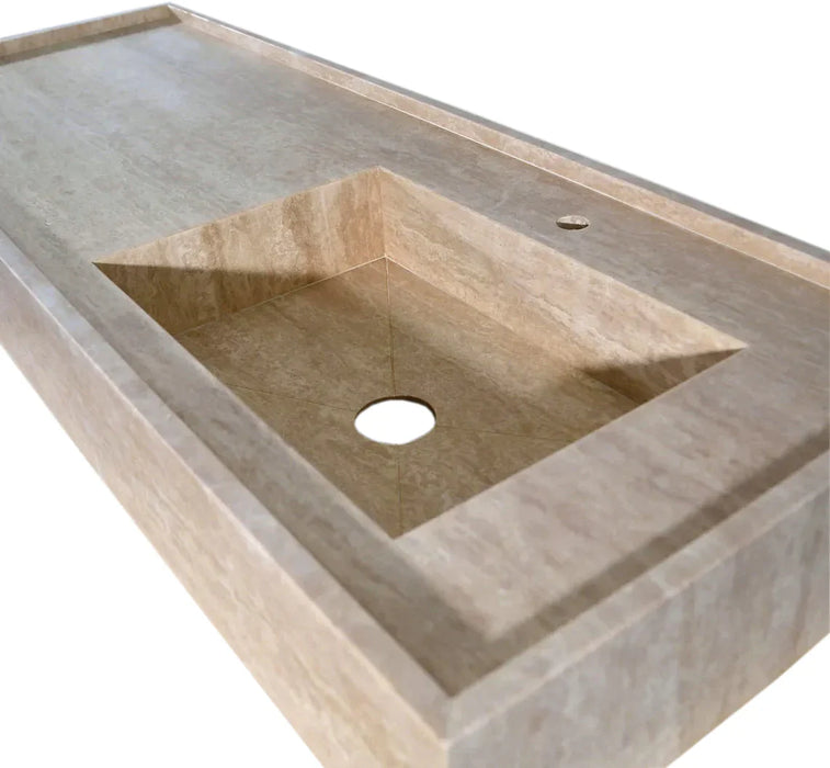Travertine Beige Rectangular Wall Mount Bathroom Sink 54x20x6