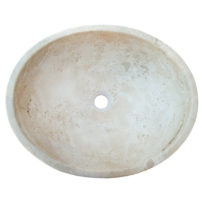 troia light beige travertine natural stone oval vessel sink surface honed filled size (W)16" (L)21" (H)6" (52cmx41cm)-SKU-NTRSTC06 product shot top view