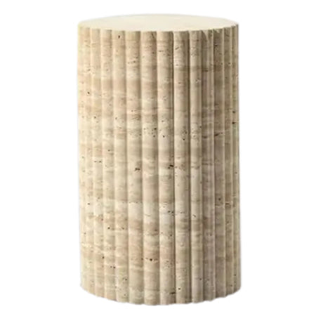 Troia Light Travertine Plinth Side Table Fluted Unfilled, Honed small view