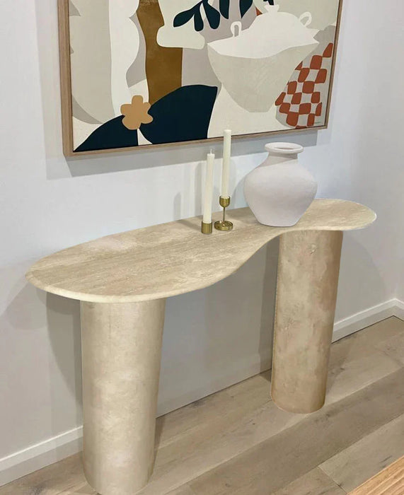 Beige Travertine Designer Console Table 48x15x36 Filled Honed