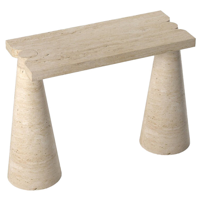 White Travertine Console Table - Polished Finish Cone Legs 15x40