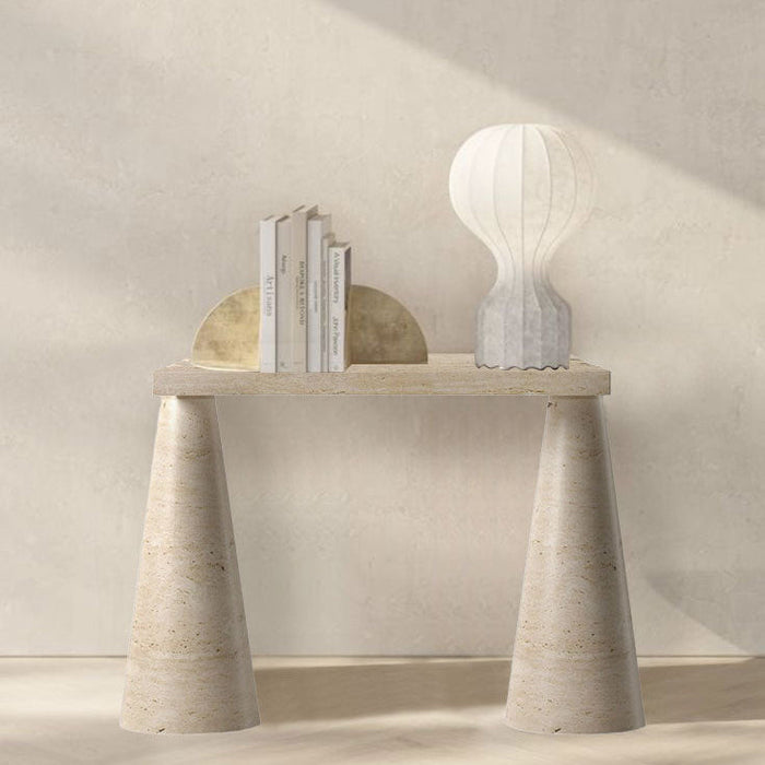 White Travertine Console Table - Polished Finish Cone Legs 15x40