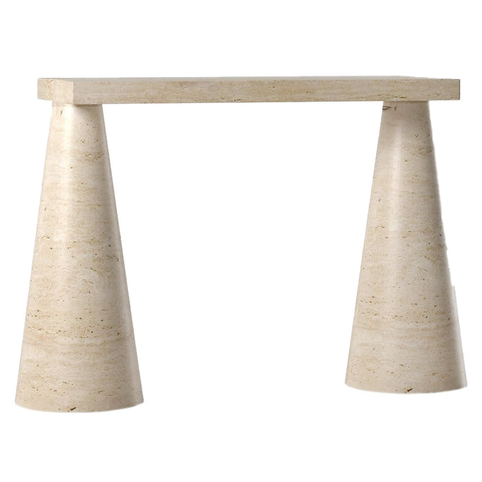 White Travertine Console Table - Polished Finish Cone Legs 15x40