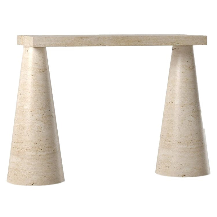 Troia Light Travertine Designer Cone Shape Legs Console Polished (W)15" (L)40" (H)32" side view