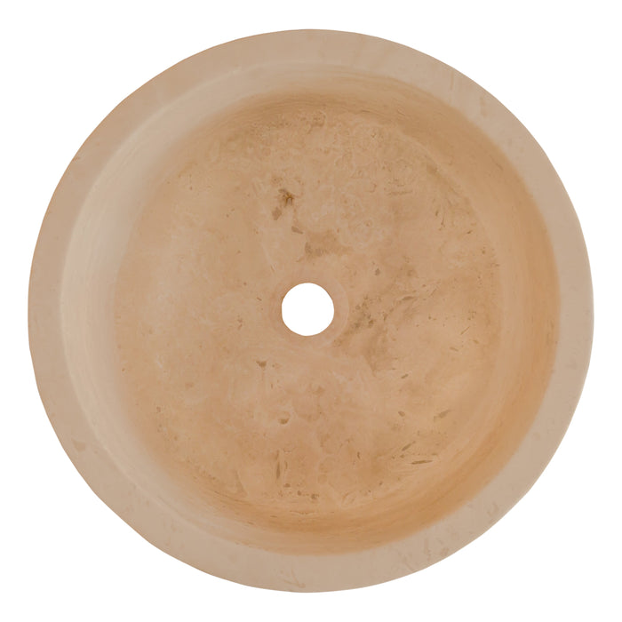 troia light travertine natural stone cylinder sink honed and filled matte SKU NTRVS39 size (D)16" (H)6" top view product shot