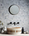 troia light travertine natural stone cylinder sink honed and filled matte SKU NTRVS39 size (D)16" (H)6" installed in bathroom 