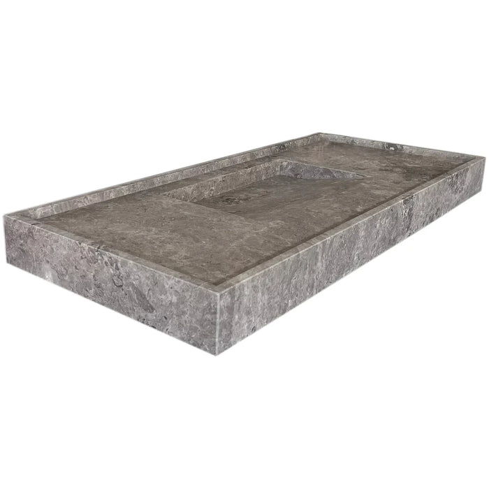 Tundra Grey Marble Rectangular Wall-Mount Bathroom Sink with Hidden Drain 48x20x5