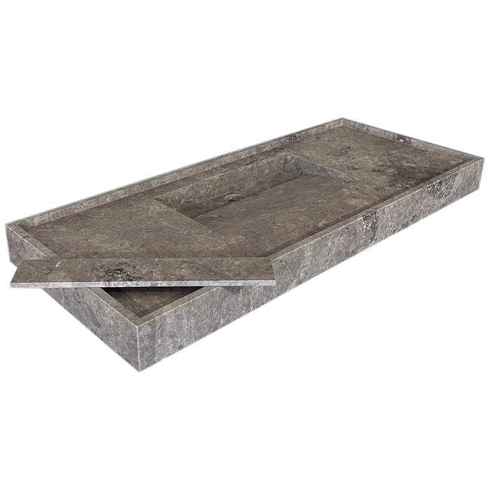 Tundra Grey Marble Rectangular Wall-mount Bathroom Sink Hidden Drain NTRVS173