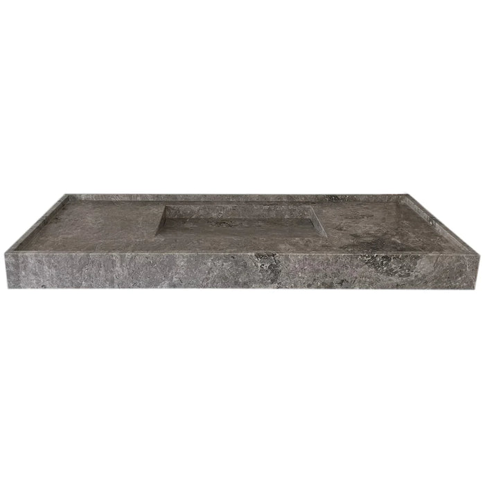Tundra Grey Marble Rectangular Wall-Mount Bathroom Sink with Hidden Drain 48x20x5