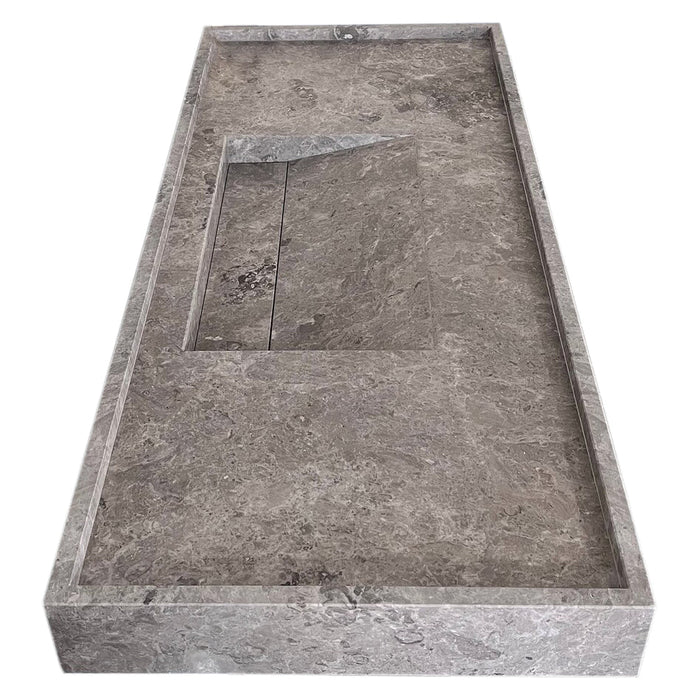 Tundra Grey Marble Rectangular Wall-Mount Bathroom Sink with Hidden Drain 48x20x5