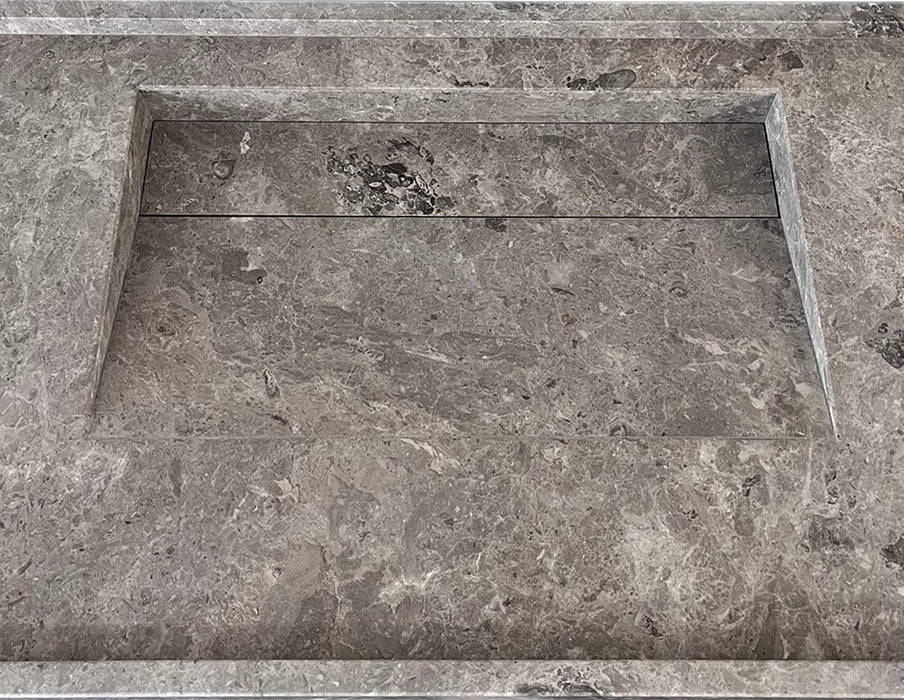 Tundra Grey Marble Rectangular Wall-Mount Bathroom Sink with Hidden Drain 48x20x5