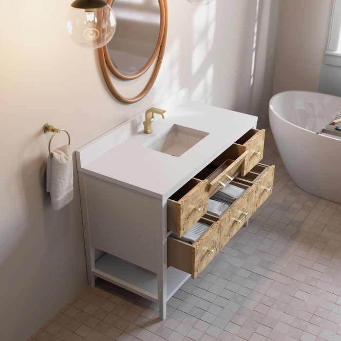 James Martin Olena 48" Single Bathroom Vanity, Polished White and Light Mappa Burl