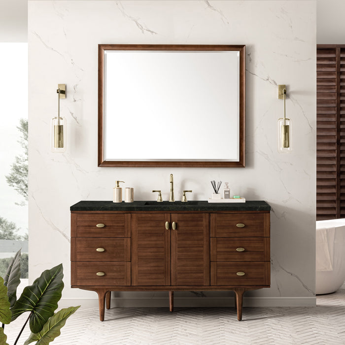 James Martin Amberly 60" Dual Mount Single Bathroom Vanity, Mid-Century Walnut