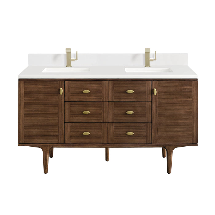 James Martin Amberly 60" Dual Mount Double Bathroom Vanity, Mid-Century Walnut