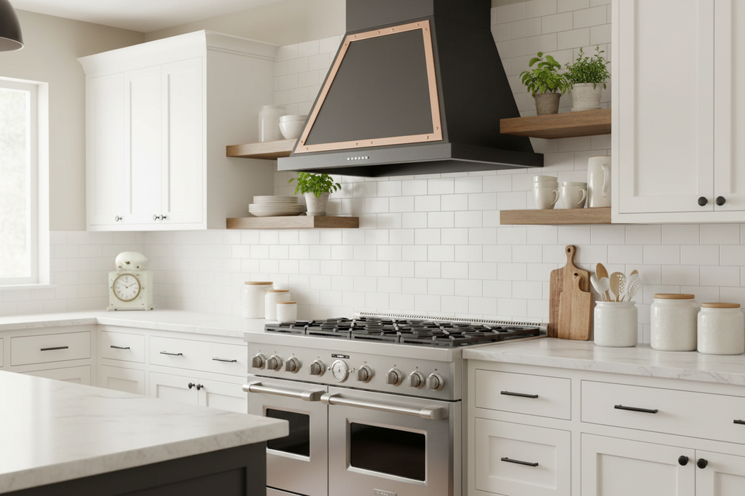 ILVE Nostalgie 30" Wall Mount Glossy Black , Copper Trim Range Hood UANB30BKP