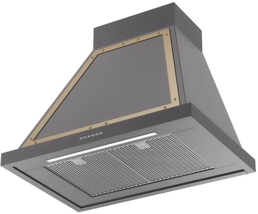 ILVE Nostalgie 30" Wall Mount Matte Graphite , Brass Trim Range Hood UANB30MGG