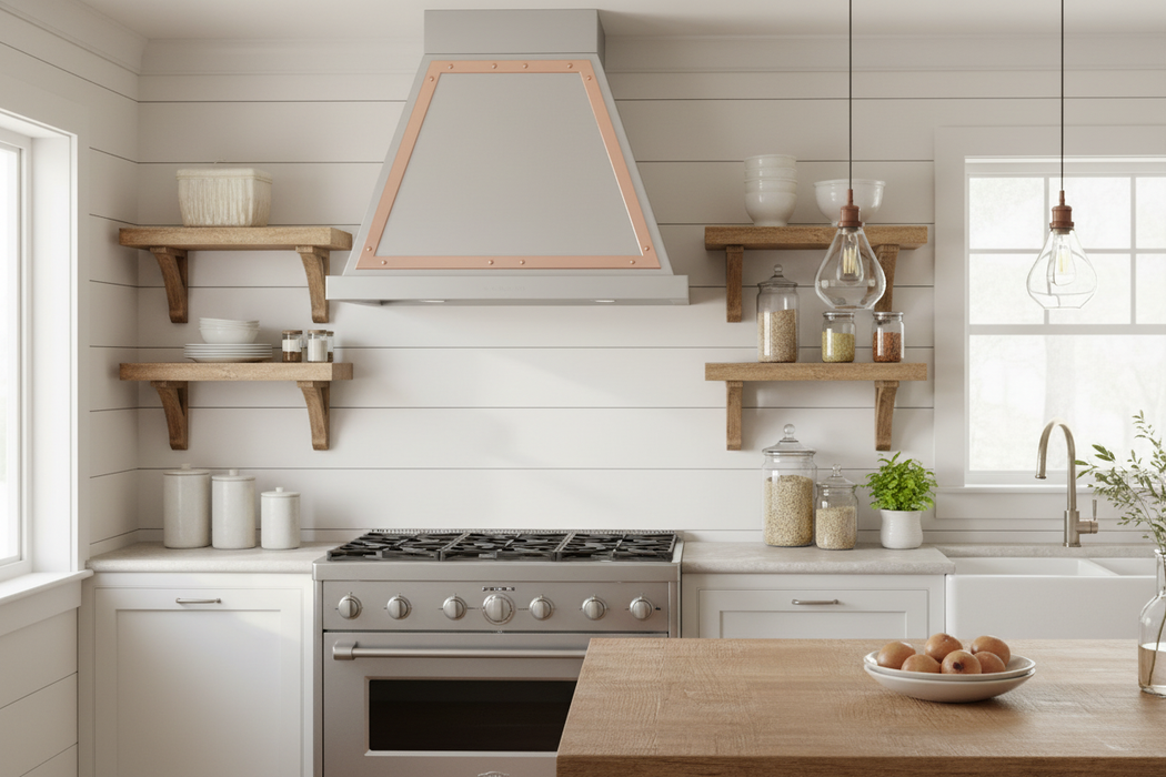 ILVE Nostalgie 30" Wall Mount Stainless Steel, Copper Trim Range Hood UANB30SSP