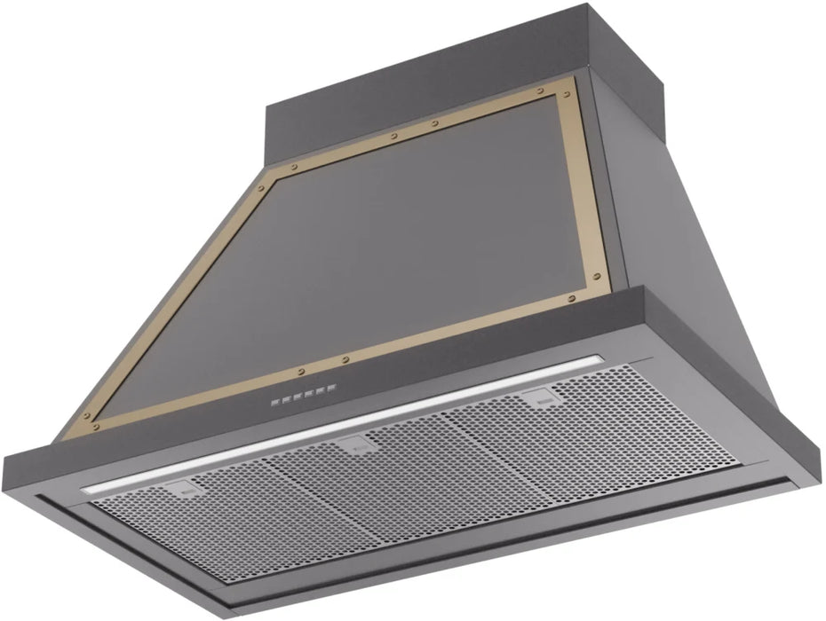 ILVE Nostalgie 36" Wall Mount Matte Graphite, Brass Trim Range Hood UANB36MGG