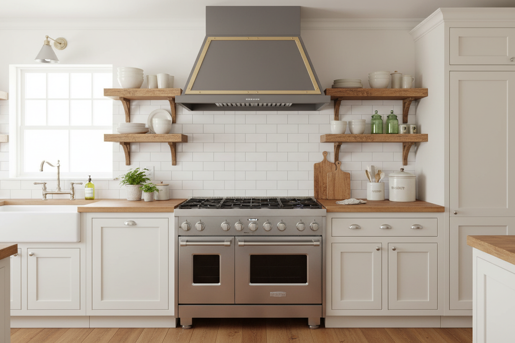 ILVE Nostalgie 40" Wall Mount Matte Graphite, Brass Trim Range Hood UANB40MGG