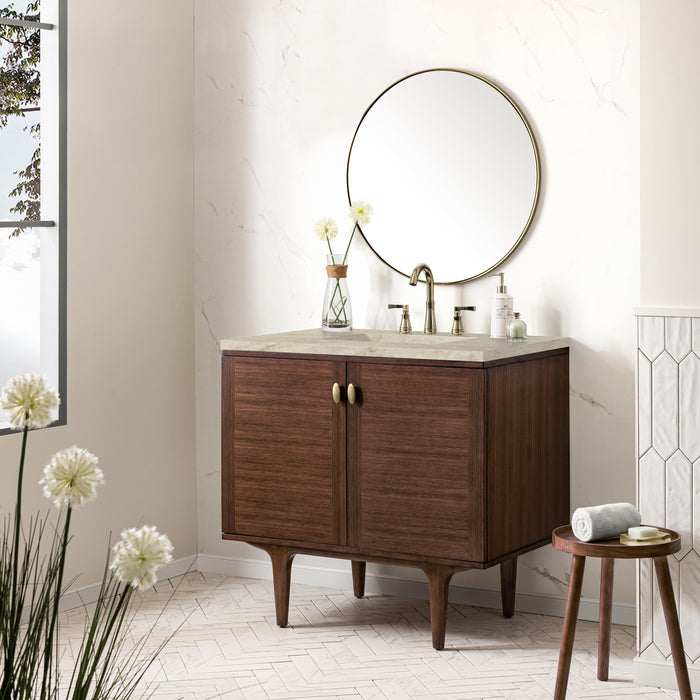 James Martin Amberly 36" Dual Mount Single Bathroom Vanity, Mid-Century Walnut