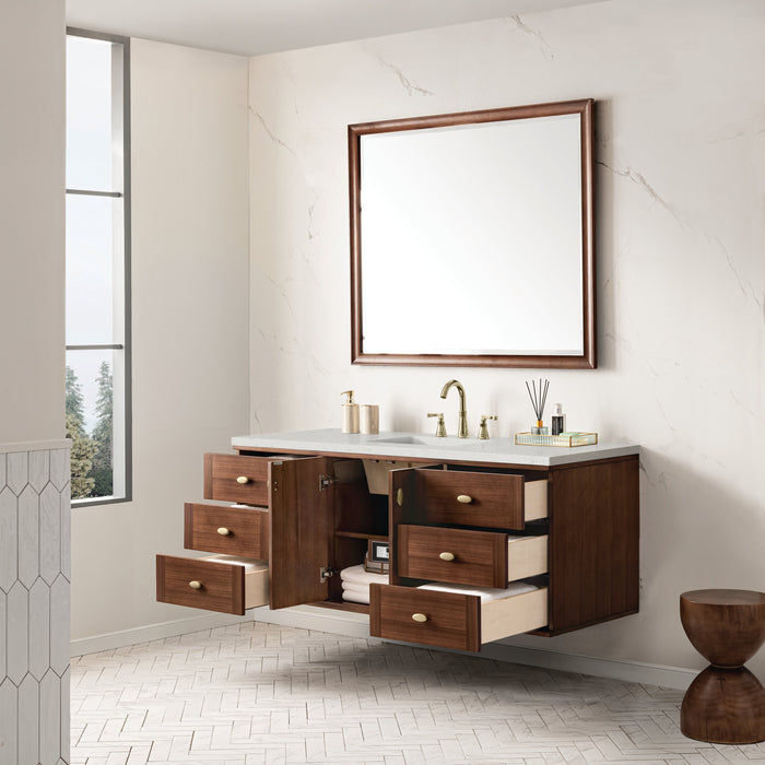 James Martin Amberly 60" Dual Mount Single Bathroom Vanity, Mid-Century Walnut