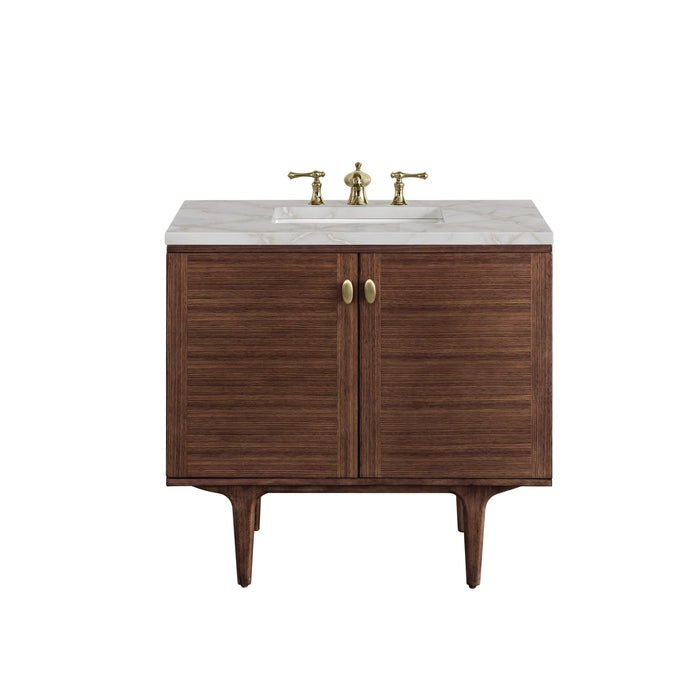 James Martin Amberly 36" Dual Mount Single Bathroom Vanity, Mid-Century Walnut