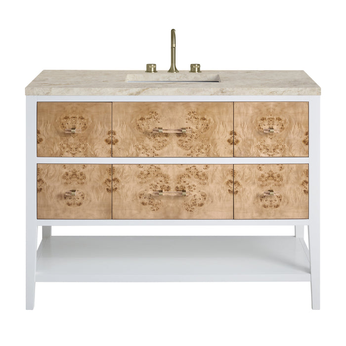 James Martin Olena 48" Single Bathroom Vanity, Polished White and Light Mappa Burl
