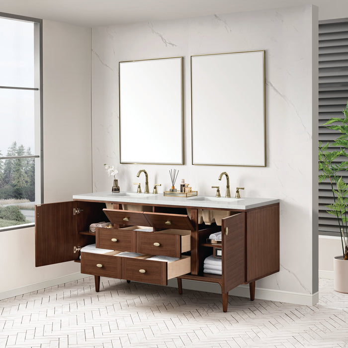James Martin Amberly 72" Dual Mount Double Bathroom Vanity, Mid-Century Walnut