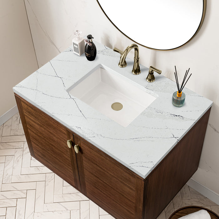 James Martin Amberly 36" Dual Mount Single Bathroom Vanity, Mid-Century Walnut
