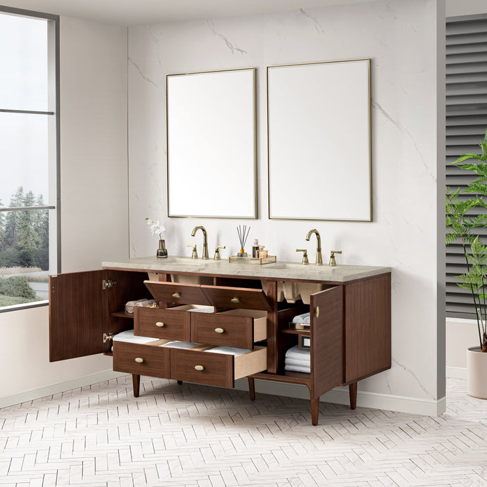 James Martin Amberly 72" Dual Mount Double Bathroom Vanity, Mid-Century Walnut