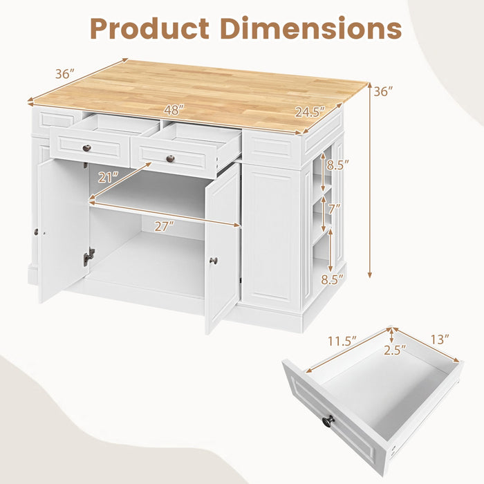 Kitchen Island with Storage with 2 Counter Height Solid Wood Bar Stools Set