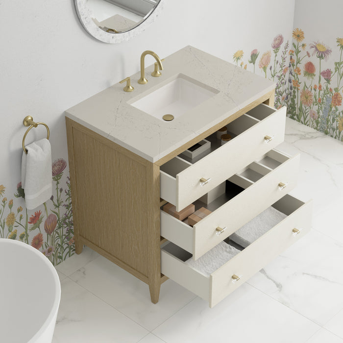 James Martin Celeste 36" Single Bathroom Vanity, Sunwashed Oak with Embossed Shagreen Drawer Fronts