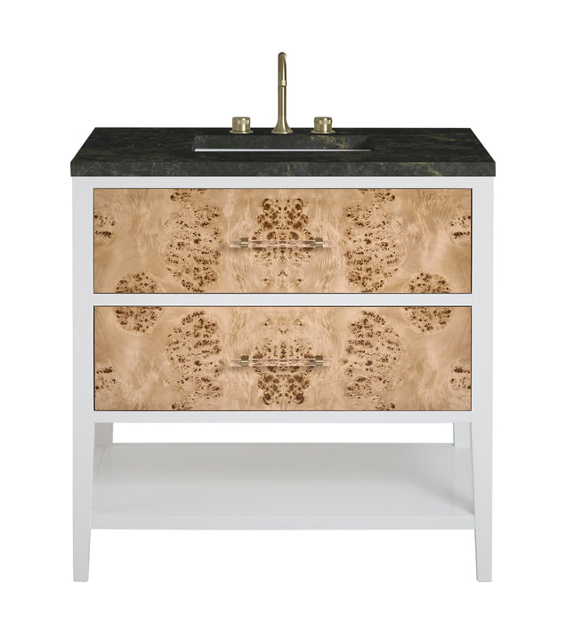 James Martin Olena 36" Single Bathroom Vanity, Polished White and Light Mappa Burl
