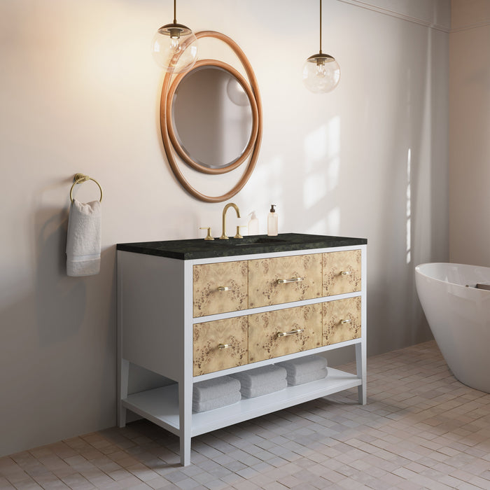 James Martin Olena 48" Single Bathroom Vanity, Polished White and Light Mappa Burl