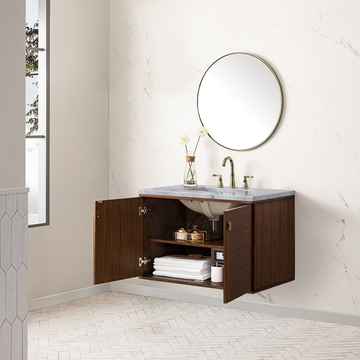 James Martin Amberly 36" Dual Mount Single Bathroom Vanity, Mid-Century Walnut